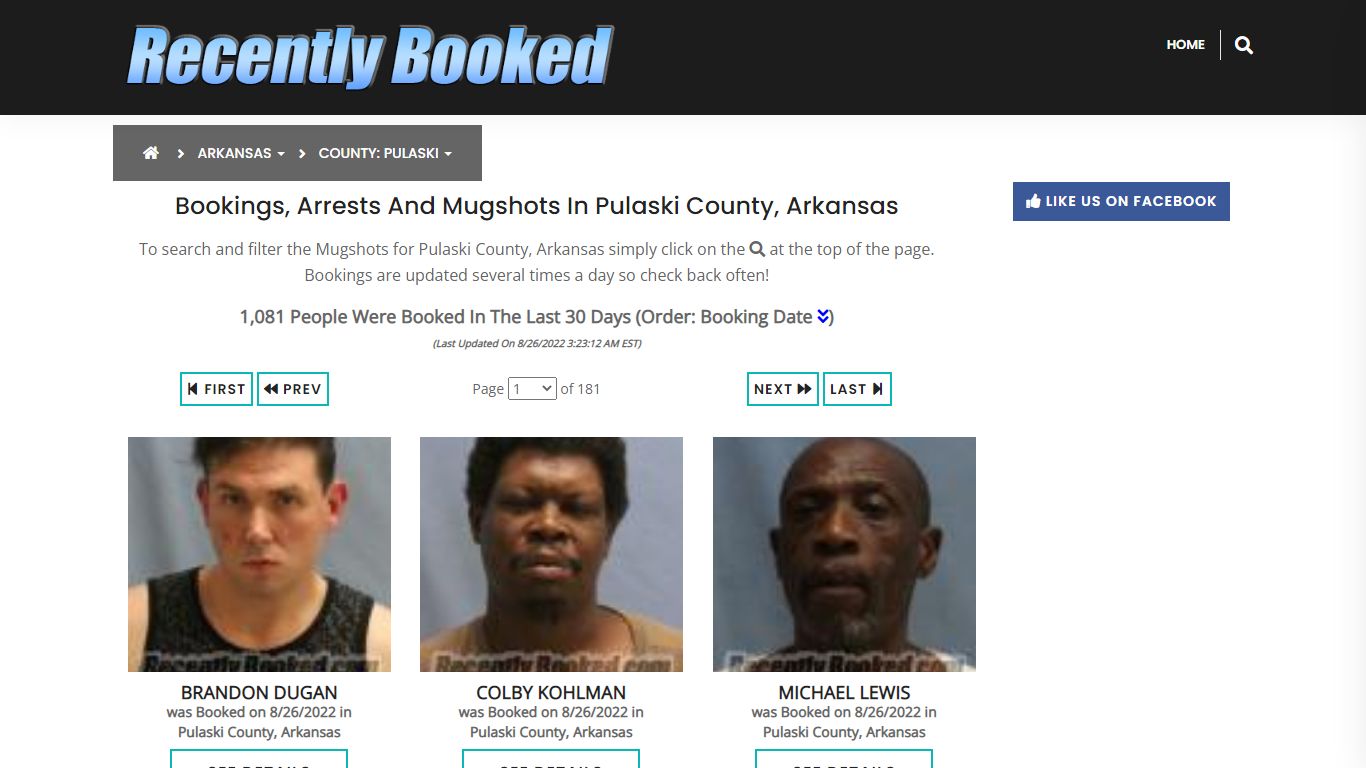 Bookings, Arrests and Mugshots in Pulaski County, Arkansas